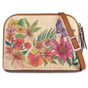 Brighton JOVIE Straw Organizer Bag Butterfly Floral Handbag MSRP $315 H7370M NWT